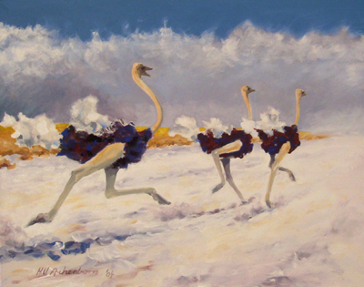 Bild Drei laufende Strauße auf der Etosha-Pfanne von Uli Aschenborn